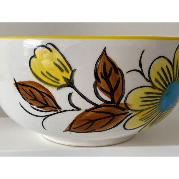 Soup Cup Mug Large JAPAN Hand Painted Vintage Yellow Brown Blue White - Picture 4 of 11